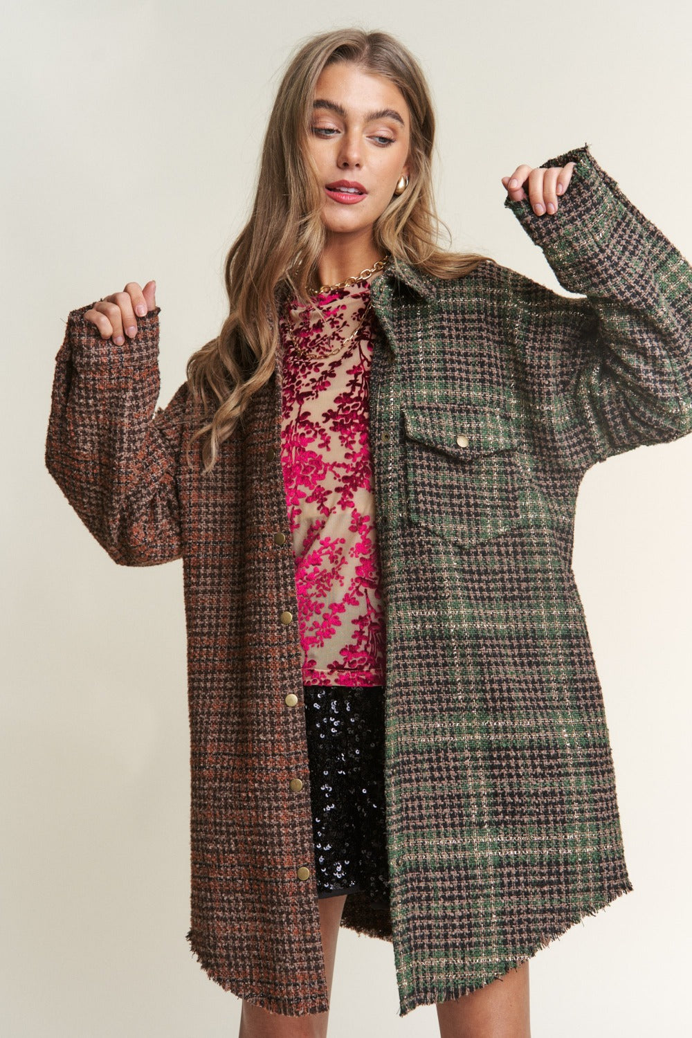 The  Maylah Tweed Plaid  Shacket