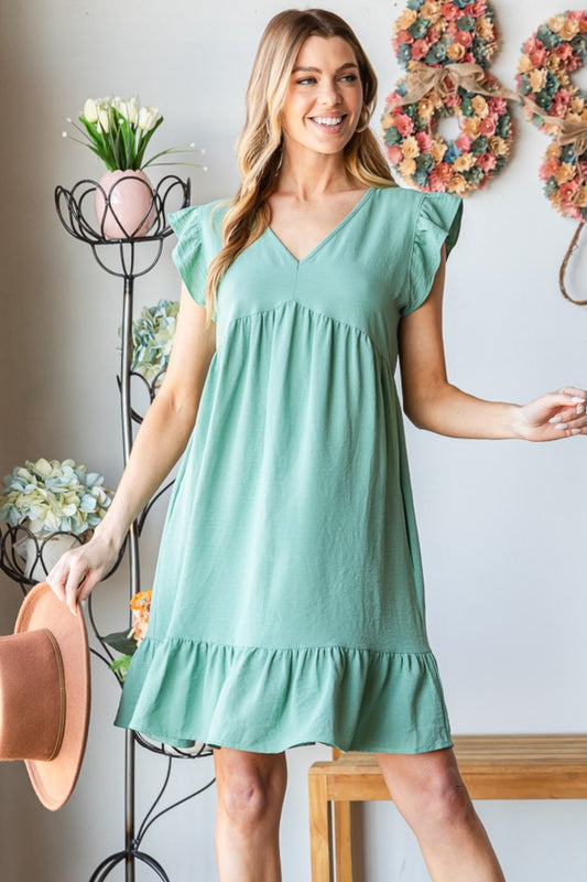V Neck Ruffled Hem Dress