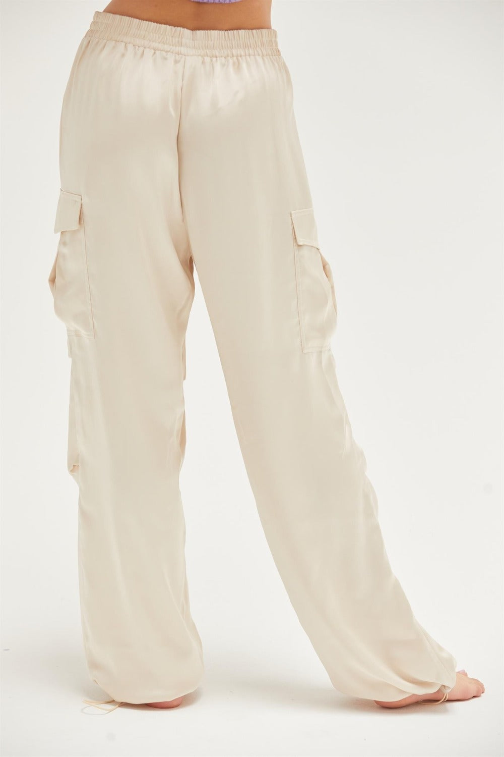 The Liora Satin Drawstring Hem Cargo Pants