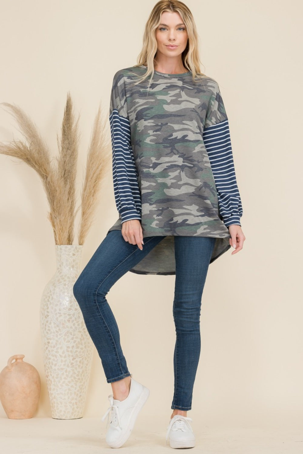 The Alden Camo Print High-Low Long Sleeve