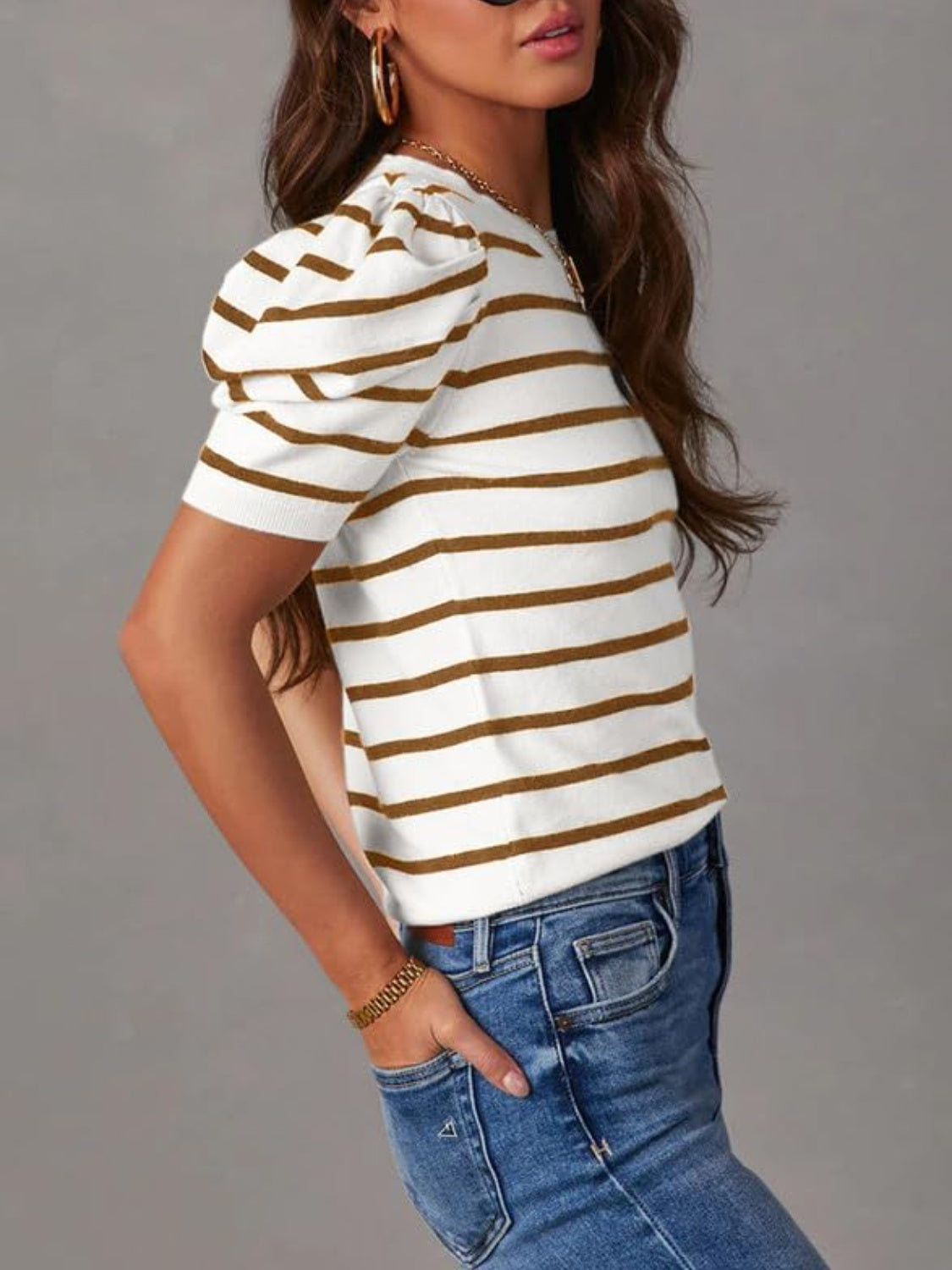 NEW! Striped Puff Sleeve Knit Tee