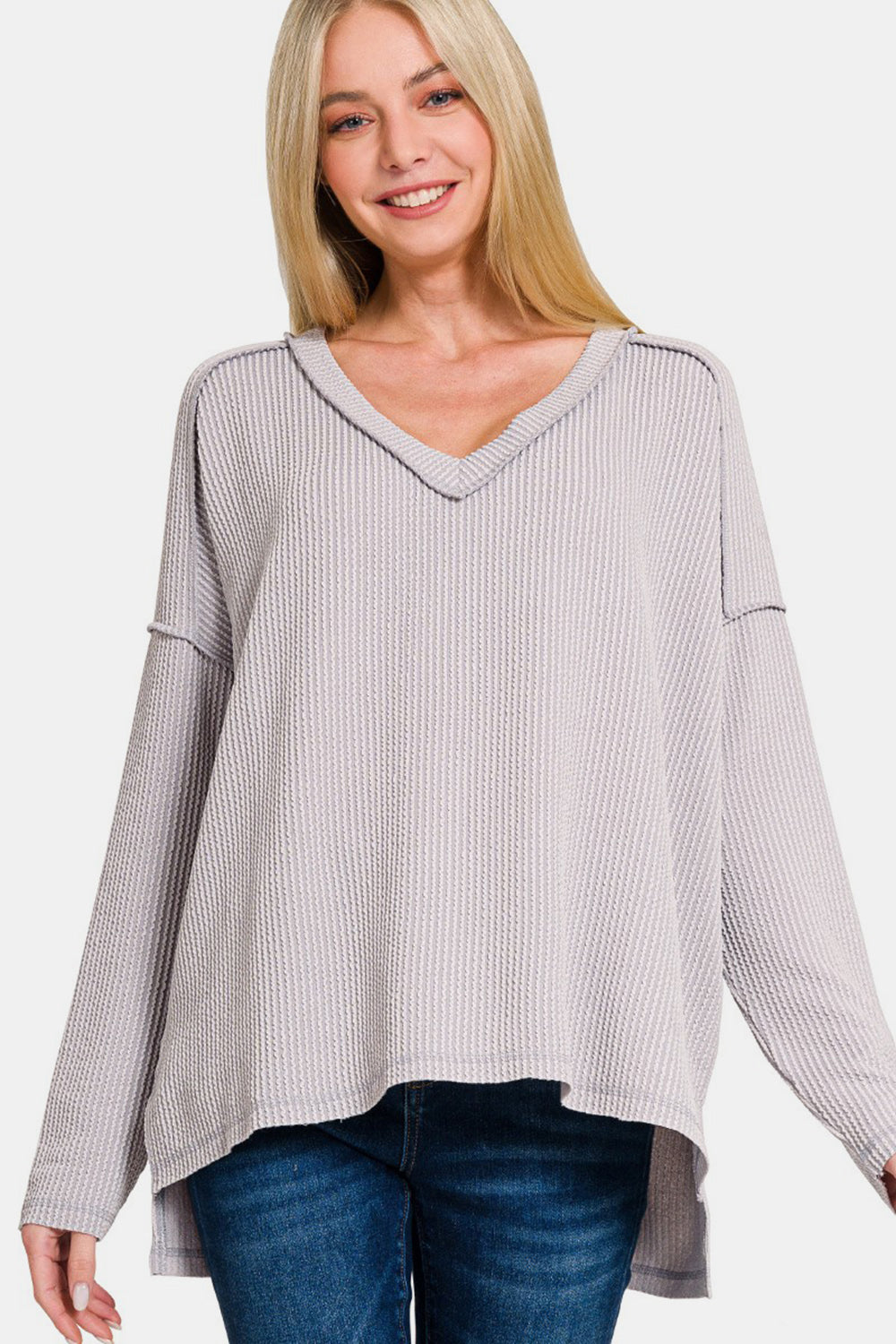 The Kinsley Exposed Seam V-Neck Long Sleeve