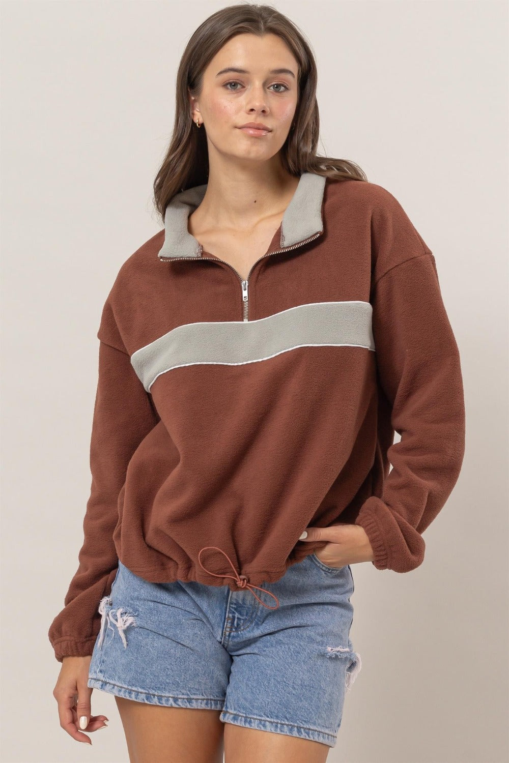 The Cornelia Fleece Color Block Half Zip Sweatshirt