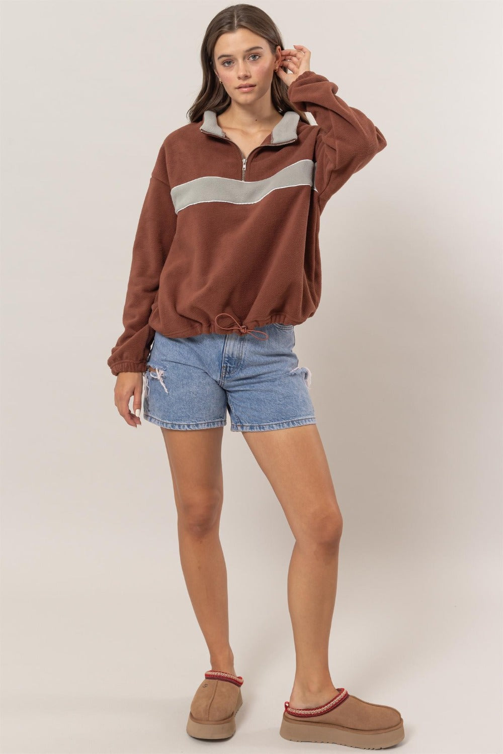 The Cornelia Fleece Color Block Half Zip Sweatshirt