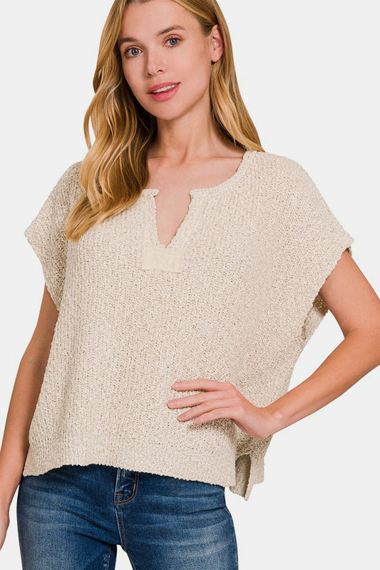 NEW! Short Sleeve Side Slit Knit Top