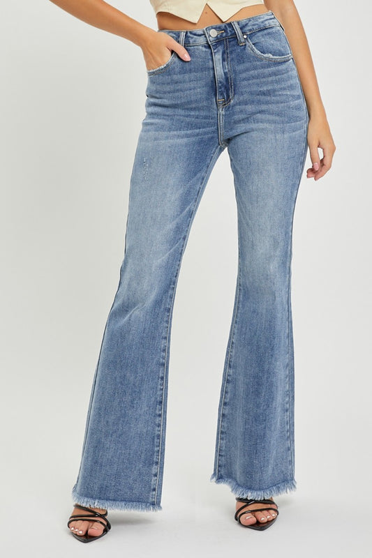 The Rue Full Size High Waist Raw Hem Flare Jeans