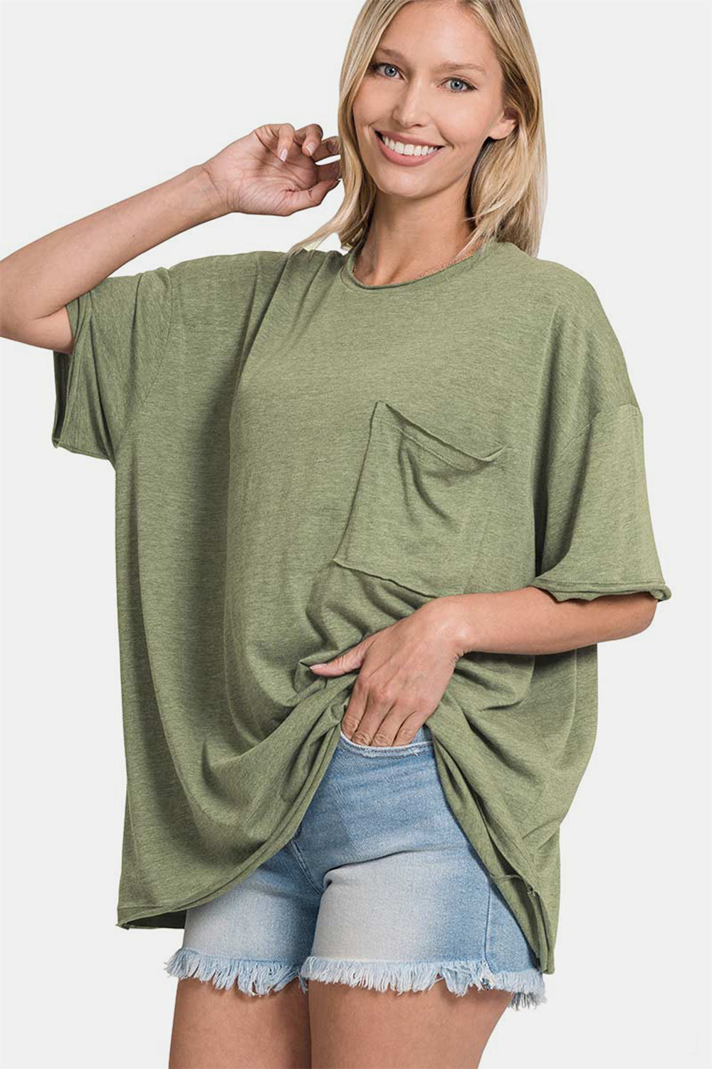 NEW! Drop Shoulder Oversized Front Pocket T-Shirt