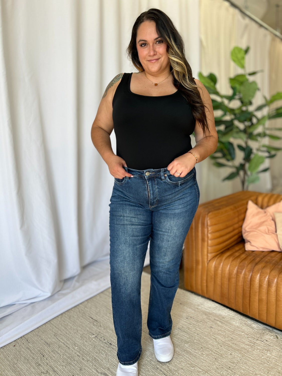 Full Size High Rise Straight Tummy Control Jeans