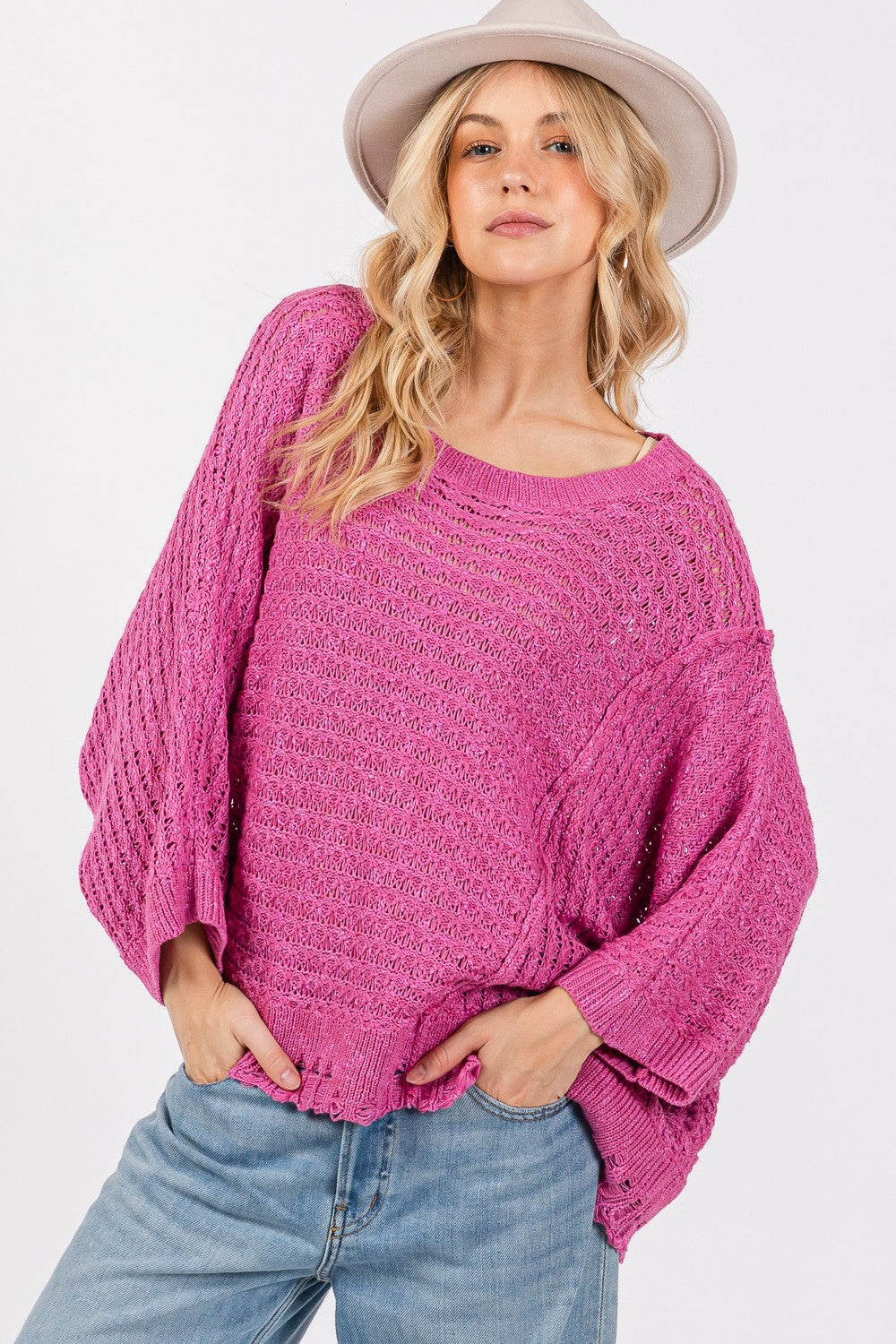 The Acadia Distressed Asymmetrical Open Stitch Sweater