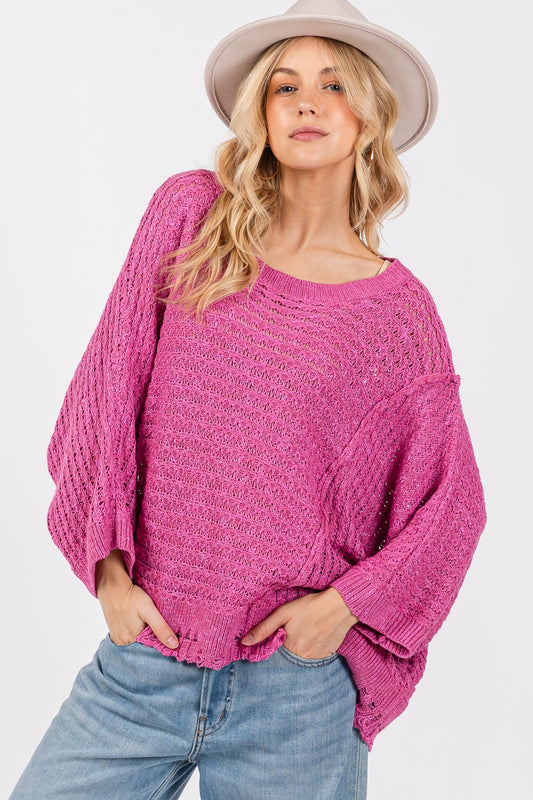 The Acadia Distressed Asymmetrical Open Stitch Sweater