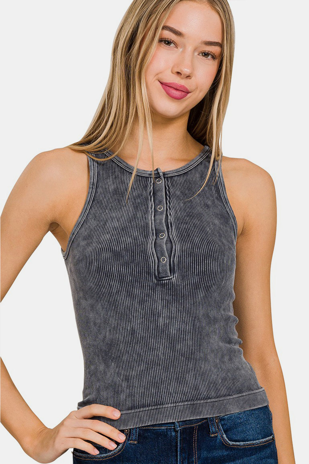 NEW! Washed Ribbed Half Snap Seamless Tank