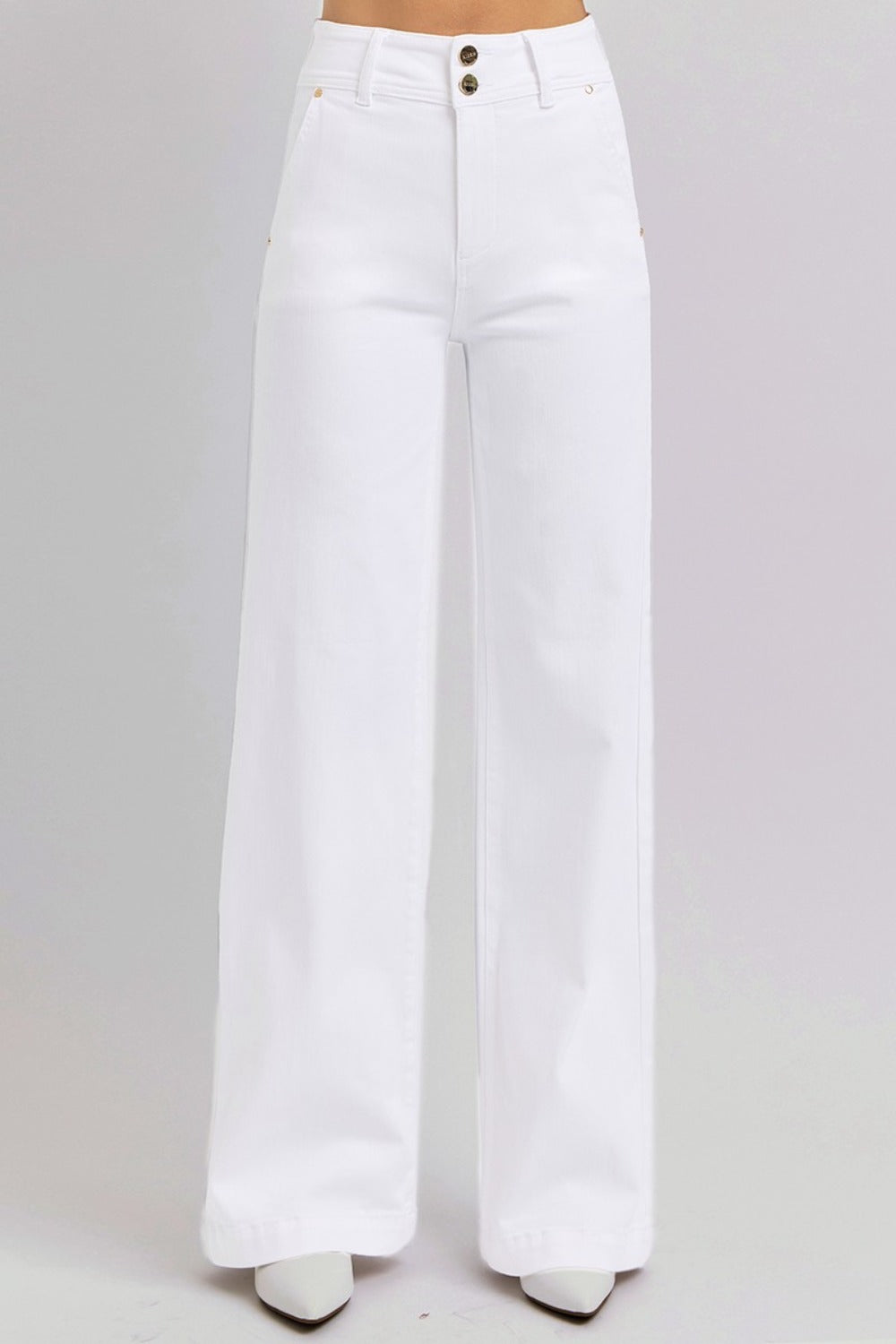 The Odette Tummy Control Double Button Wide Leg Jeans