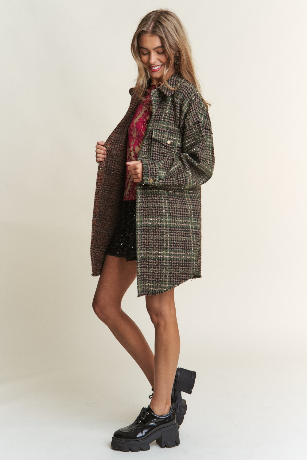 The  Maylah Tweed Plaid  Shacket