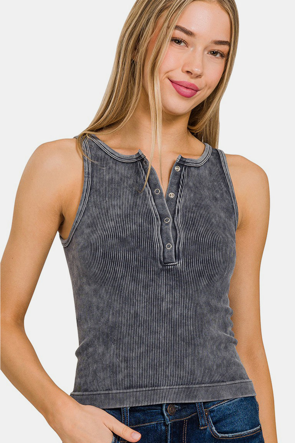 NEW! Washed Ribbed Half Snap Seamless Tank