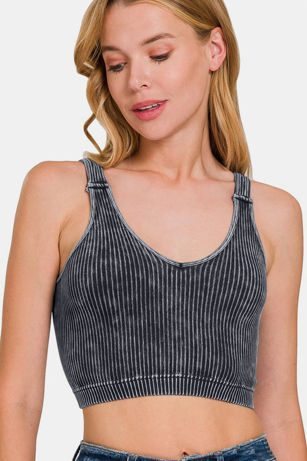 NEW! Washed Ribbed Cropped V-Neck Tank