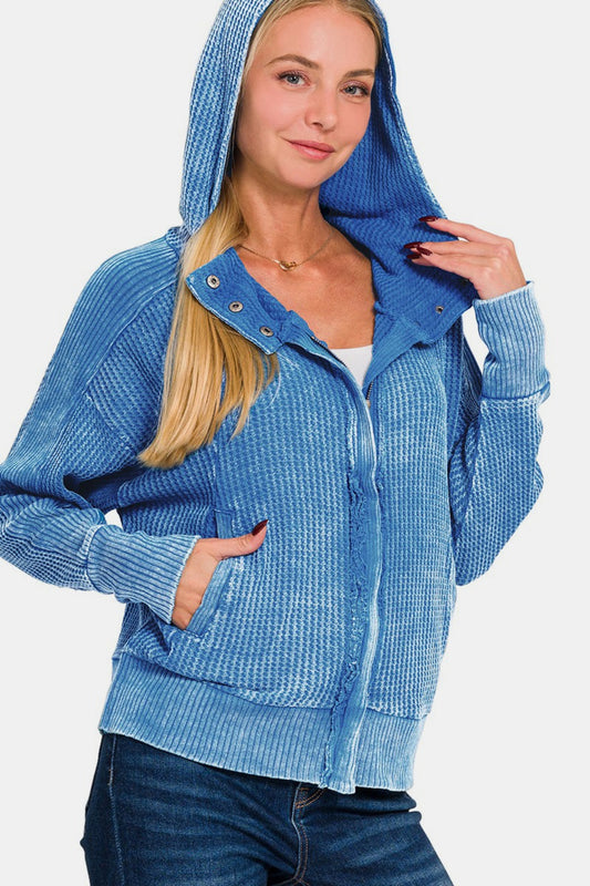 NEW! Washed Zip Up Hooded Jacket