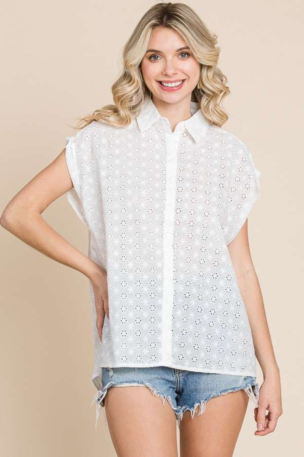 Eyelet Crisscross Back Button Up Shirt