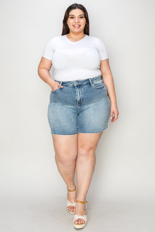 Judy Blue Full Size High Waist Rhinestone Denim Shorts