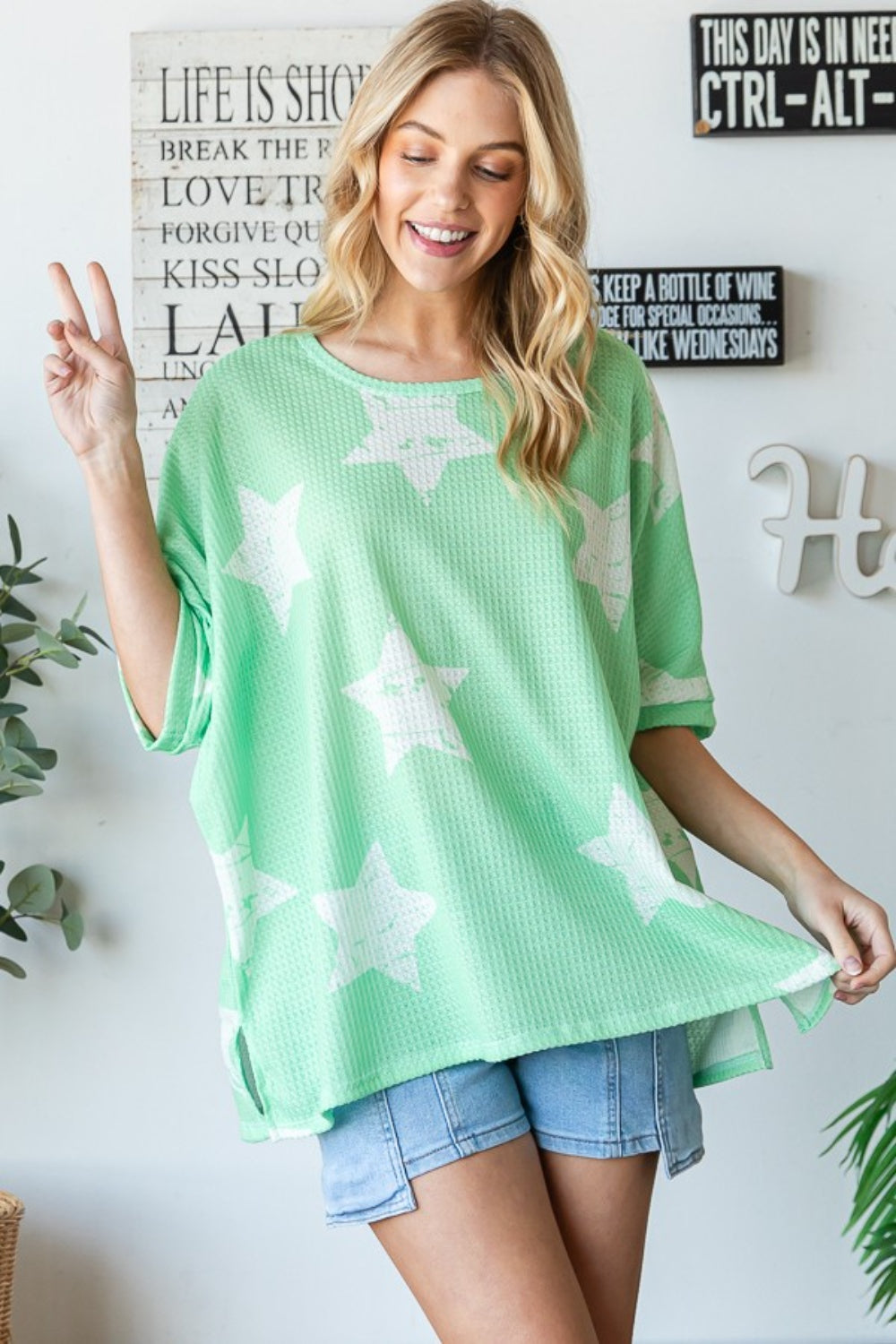 Star Pattern Oversized Waffle Tee