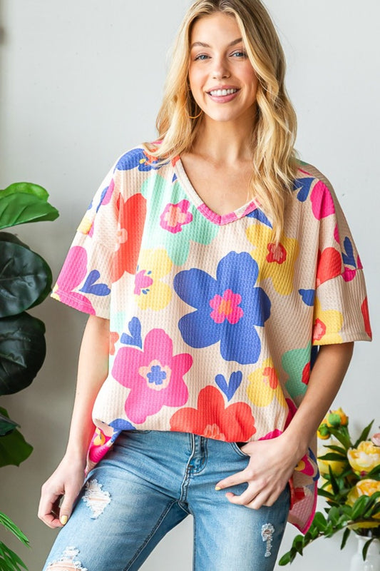 NEW! Oversized Floral V-Neck Tee