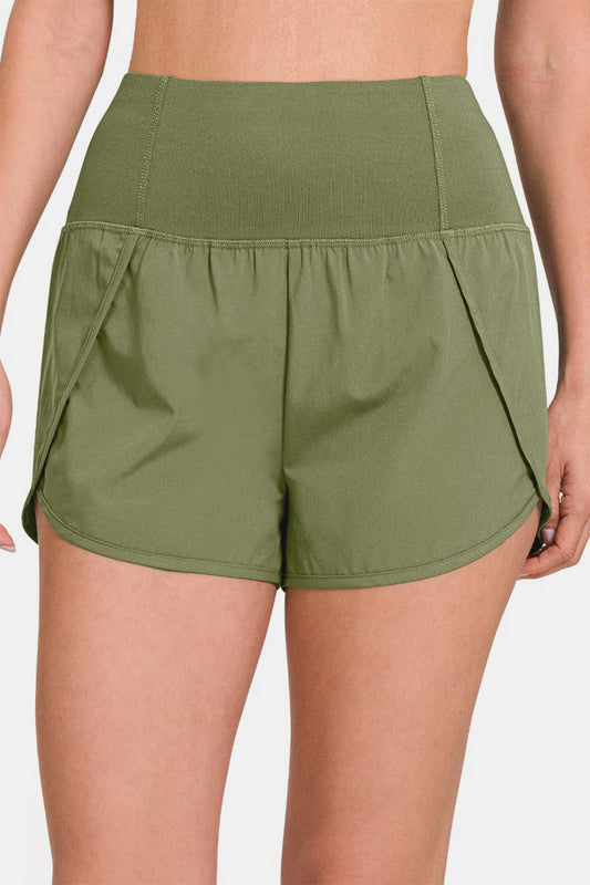 Wide Waisted Zippered Back Pocket Active Shorts