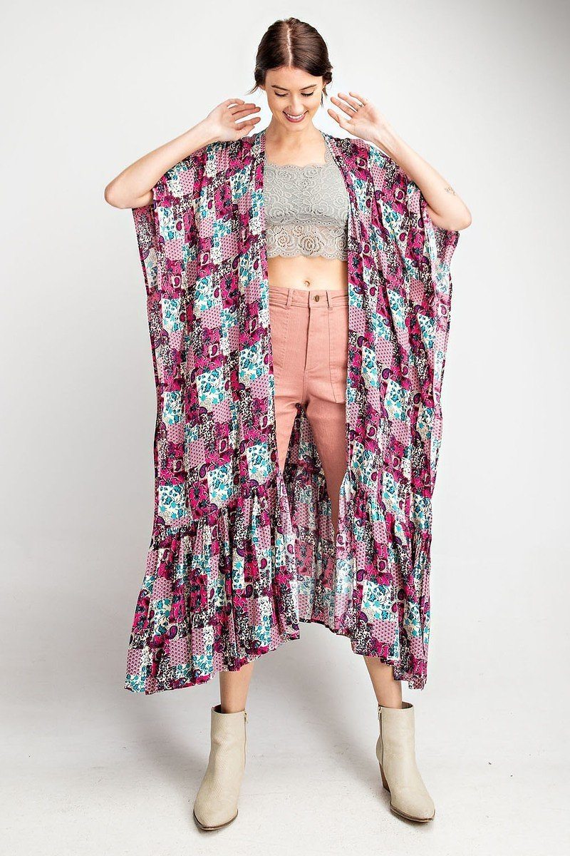 Ruffle Bottom Maxi Open Kimono