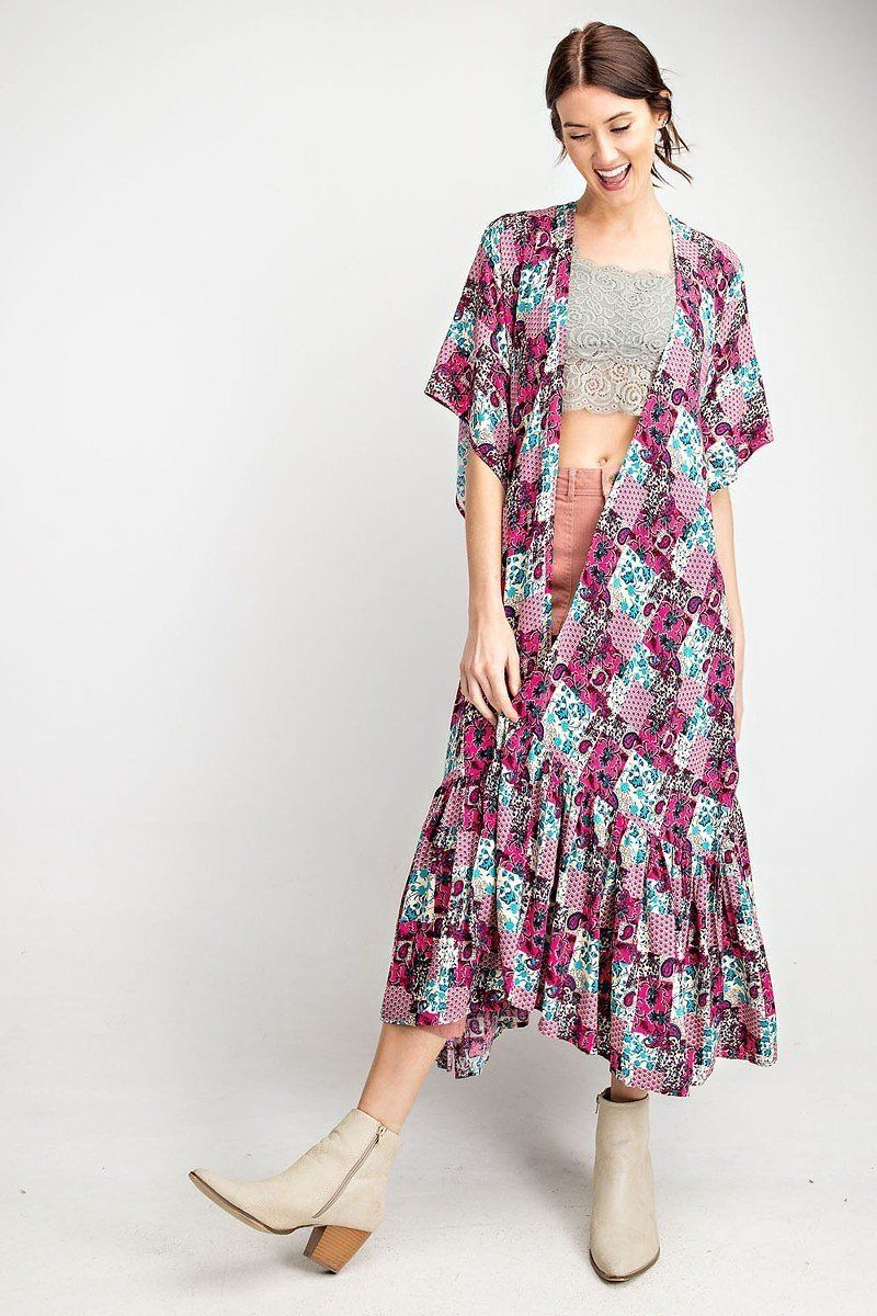 Ruffle Bottom Maxi Open Kimono