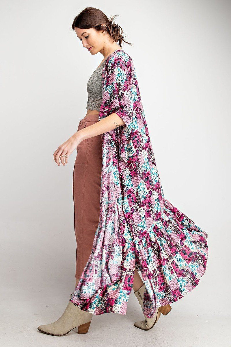 Ruffle Bottom Maxi Open Kimono