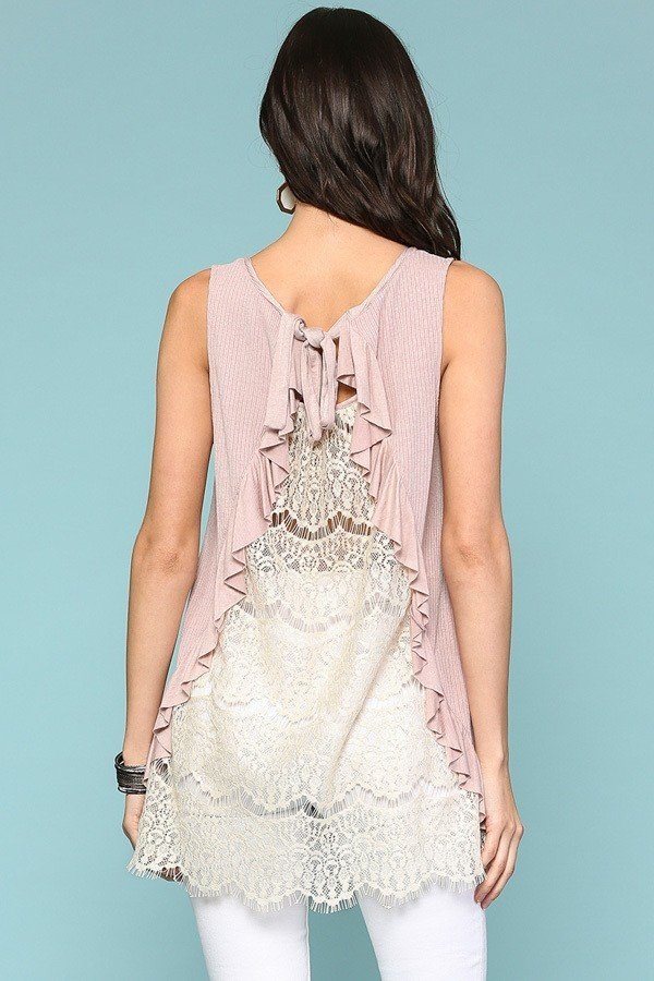 Back Lace Ruffle Detail Tank