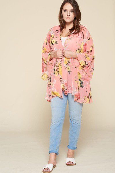 Floral Print Airy Kimono With Bell Sleeves