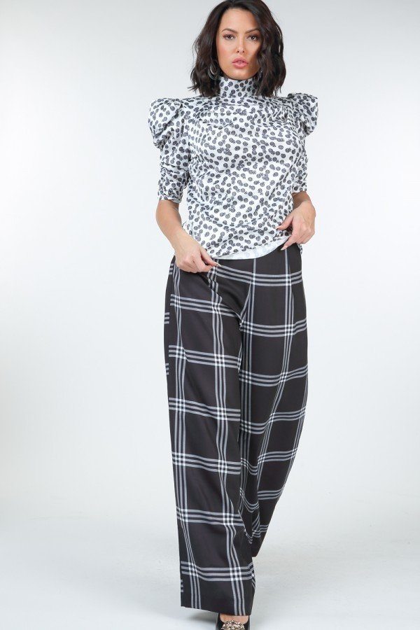 NEW! High Waist Plaid Wide Leg Pants