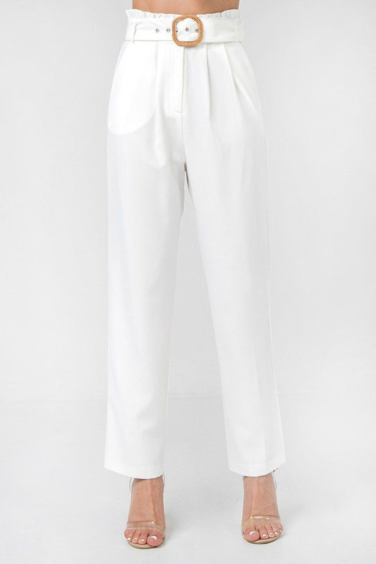 Solid Belted White Pant