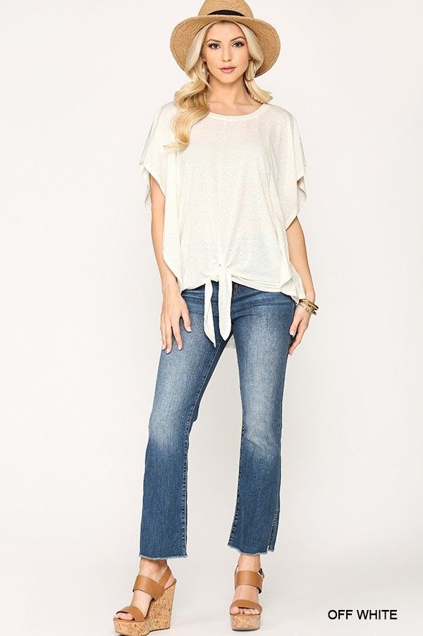 Ruffled Sleeve Front Tie Jersey Top