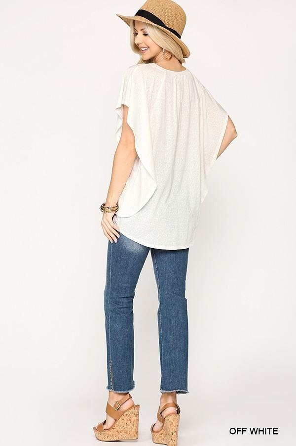 Ruffled Sleeve Front Tie Jersey Top