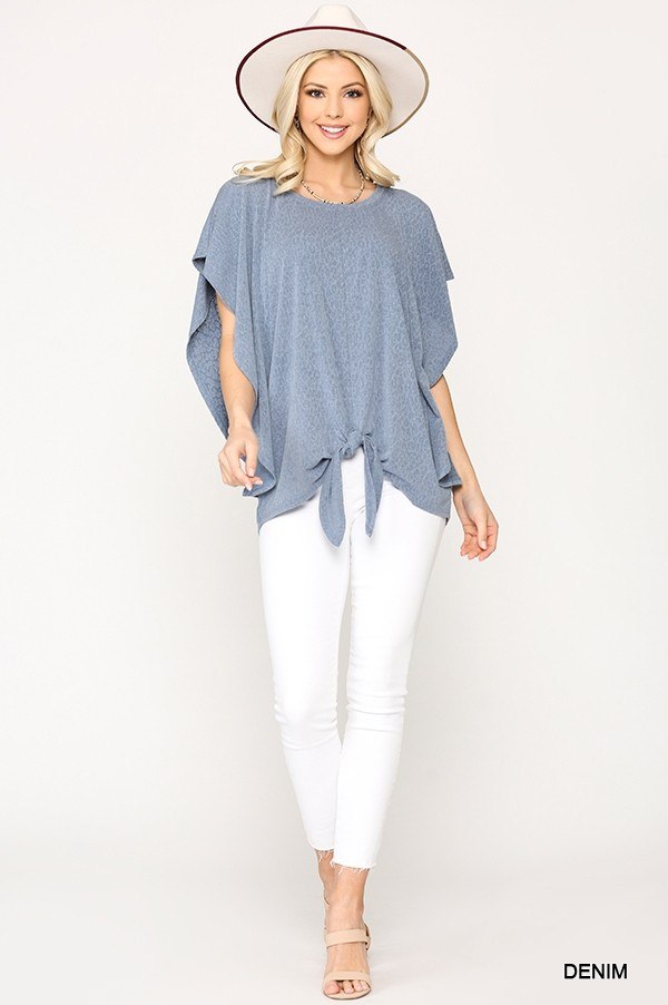 Ruffled Sleeve Front Tie Jersey Top