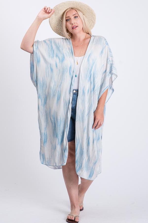 Flowy Print Short Sleeve Maxi Kimono