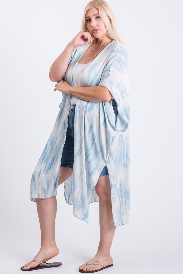 Flowy Print Short Sleeve Maxi Kimono