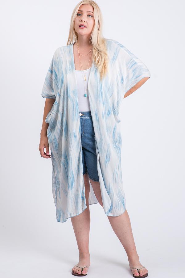 Flowy Print Short Sleeve Maxi Kimono