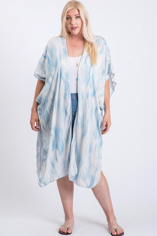 Flowy Print Short Sleeve Maxi Kimono