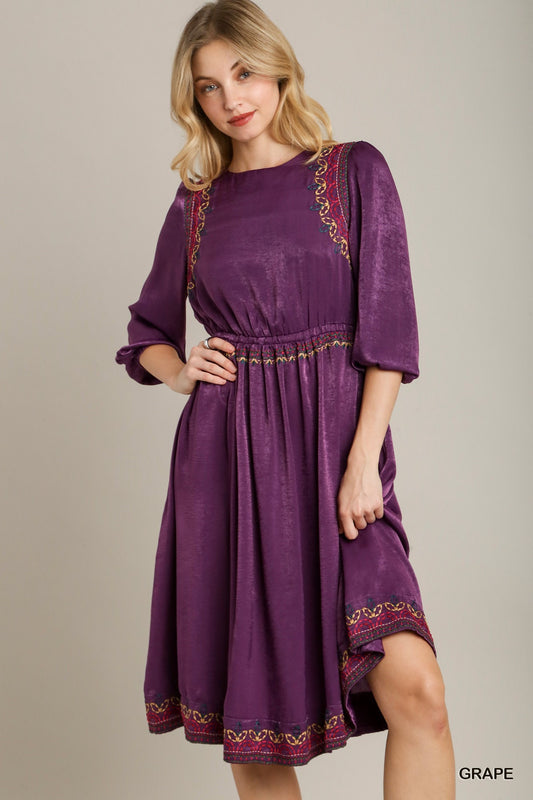 NEW! Satin Embroidery Midi Dress