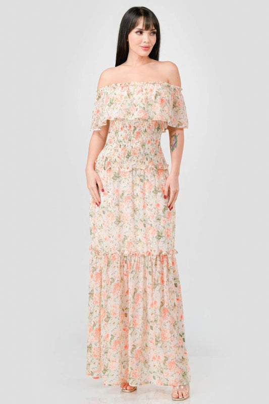 NEW! Floral Chiffon Off Shoulder Maxi