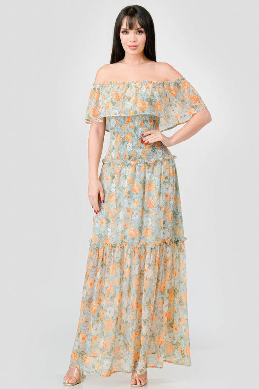 NEW! Floral Chiffon Off Shoulder Maxi