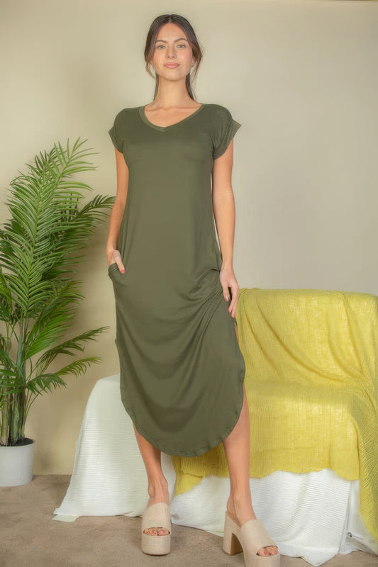NEW! V Neck Tee Long Dress