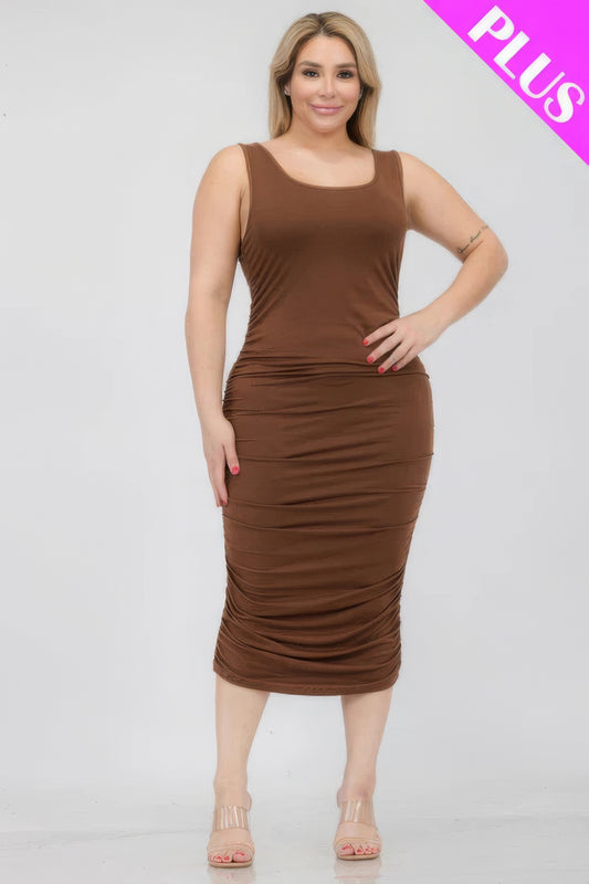 Solid Ruched Bodycon Midi Dress