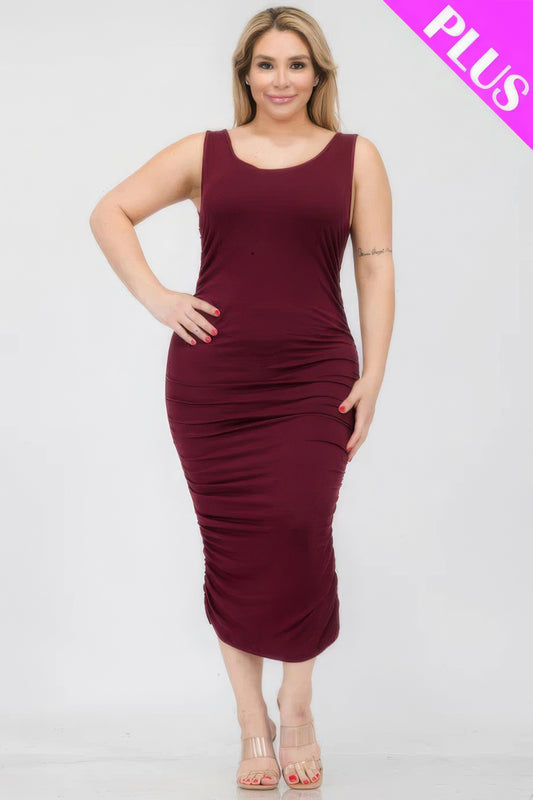 Solid Ruched Bodycon Midi Dress