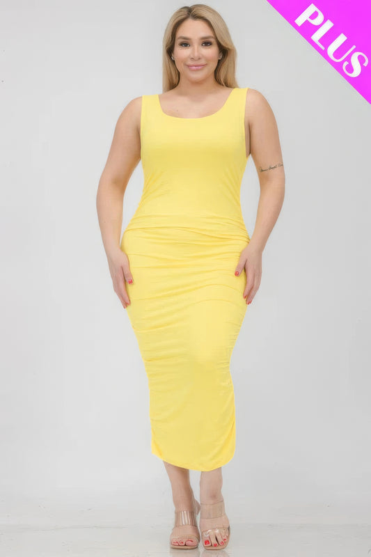NEW! Solid Ruched Bodycon Midi Dress