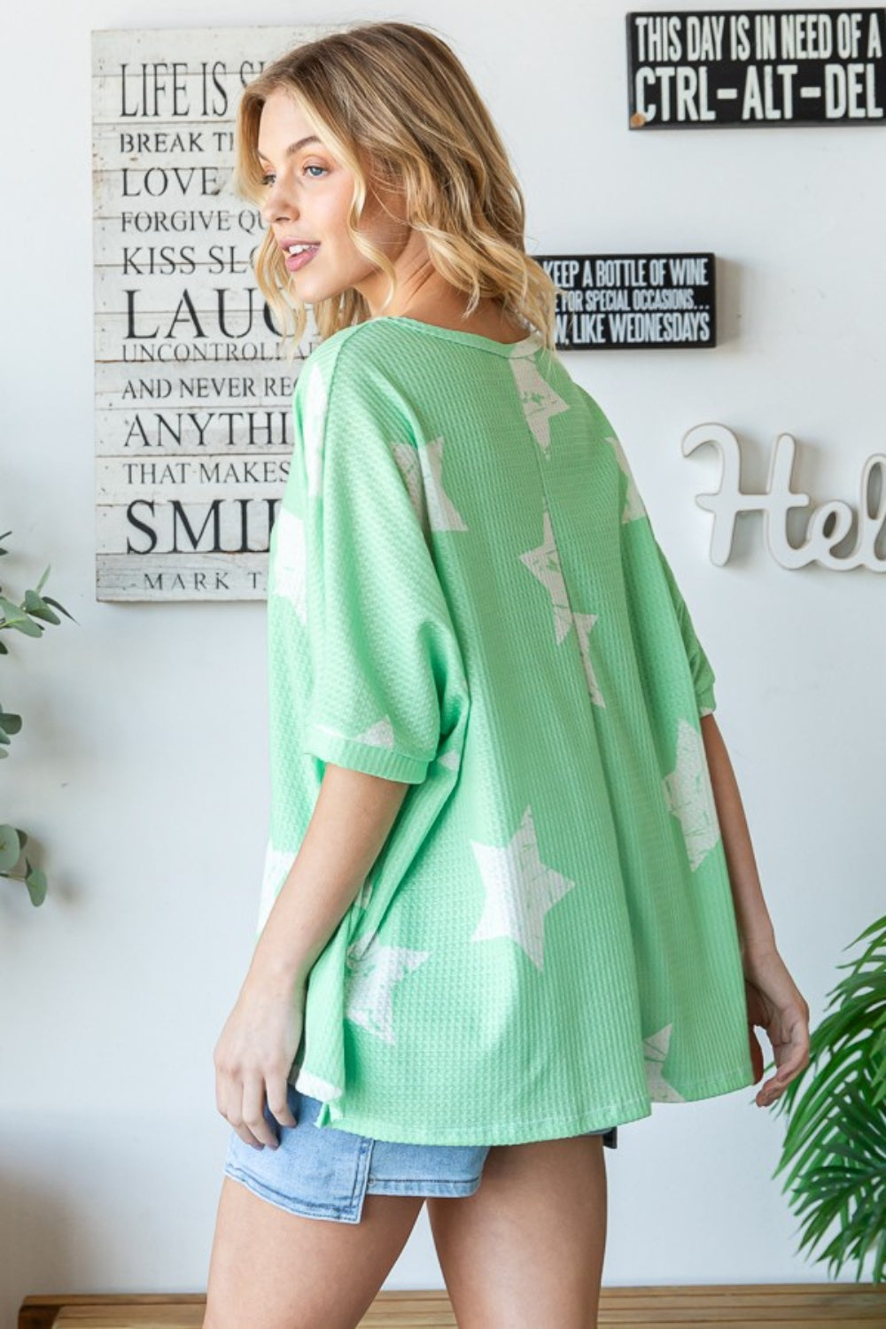 Star Pattern Oversized Waffle Tee