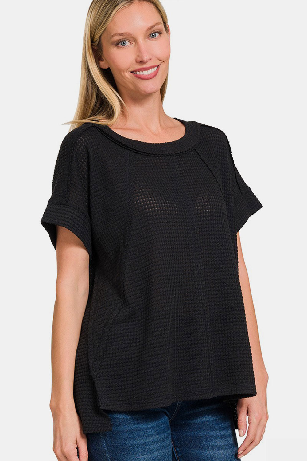 NEW! Waffle Knit Exposed-Seam Tee