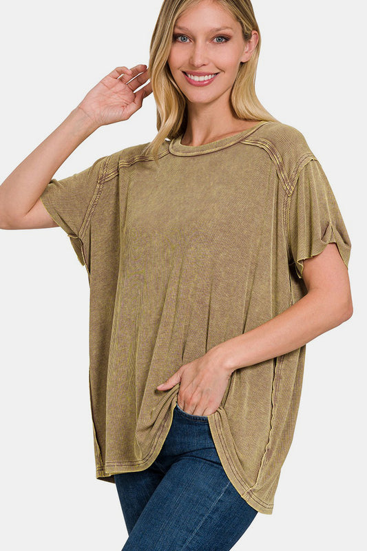 NEW! Washed Ribbed Short Sleeve Top