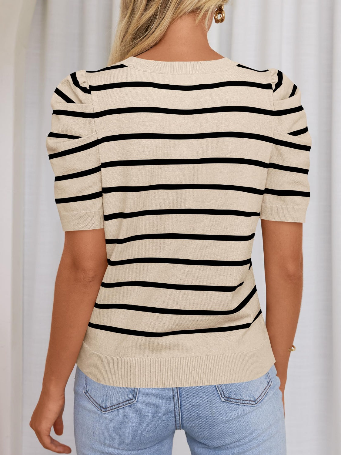 NEW! Striped Puff Sleeve Knit Tee